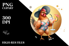 Chicken in Beachwear Drinking a Cocktail, Golden Background Product Image 2