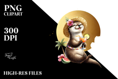 Otter in Beachwear Drinking Cocktail, High-Res PNG Product Image 2