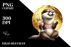 Otter in Beachwear Drinking Cocktail, High-Res PNG Product Image 2