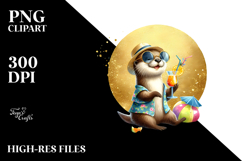 Otter in Beachwear Drinking Cocktail, High-Res PNG Product Image 2