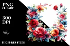 a Colorful Red Roses Floral Frame PNG Product Image 3