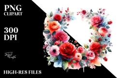 Colorful Red Roses Floral Frame, White Background PNG Product Image 2