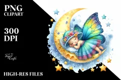 Whimsical Baby Butterfly Sleeping on Moon | Clipart Product Image 3