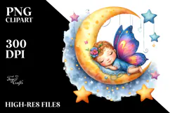 Summer Moon Stars Butterfly Baby Whimsical Clipart Product Image 2
