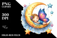 Summer Moon Stars Butterfly Baby Whimsical Clipart Product Image 3
