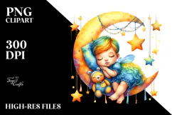 Whimsical Baby Butterfly Sleeping on Moon | Clipart Product Image 2