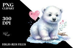 Baby Polar Bear with Big Eyes, Digital Watercolor PNG Product Image 2