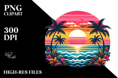 Retro Tropical Rainbow Sunset, PNG Product Image 2