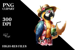Hipster Parrots in Beachwear, Gold Foil Circle PNG Product Image 2