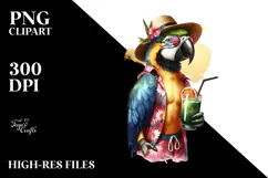 Digital Parrot in Hipster Beachwear PNG Product Image 2