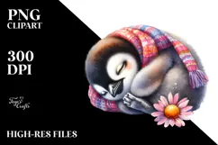 Baby Penguin Sleeping on Flower, PNG Product Image 2
