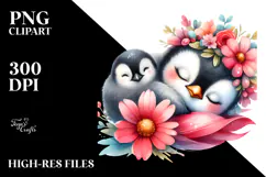 Baby Penguin Sleeping on Flower, PNG Product Image 2