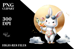 Cute Bunnies in Beachwear, Gold Foil Circle PNG Product Image 2