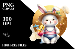 Cute Bunnies in Beachwear, Gold Foil Circle PNG Product Image 2
