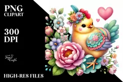 Adorned Chicken on Flower, Colorful PNG Product Image 2