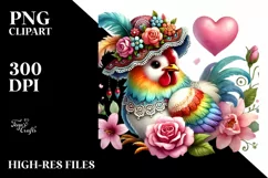 Adorned Chicken on Flower, Colorful PNG Product Image 2