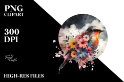 Grungy Bird with Flowers, Transparent PNG Product Image 2