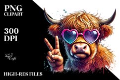 Detailed Highland Calf with Heart Sunglasses PNG Product Image 2