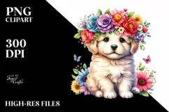 Cartoon-Style Puppy Flower Crown | Sublimation Clipart Product Image 1