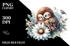 Digital Watercolor Baby Owl Sleeping PNG Product Image 2