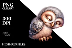 Digital Watercolor Baby Owl, Transparent PNG Product Image 2