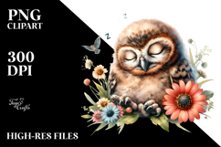 Digital Watercolor Baby Owl Sleeping PNG Product Image 2