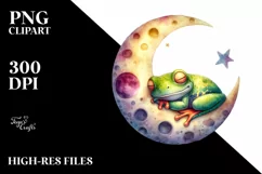Colorful Cute Baby Frog Sleeping Moon|Sublimation Clipart Product Image 1