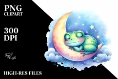 Cute Baby Frog Moon Watercolor Clipart Product Image 1