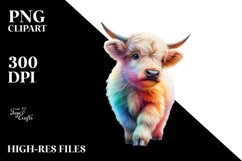 Colorful Baby Highland Cow Ballroom PNG Product Image 1