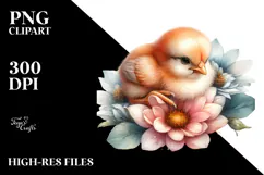 Digital Watercolor Baby Chicken Sleeping PNG Product Image 2