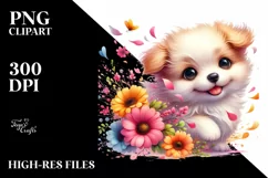 Cute Watercolor Dog with Petals Clipart Product Image 1