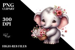 Watercolor Whimsicall Cute Baby Elephant|Clipart Product Image 3