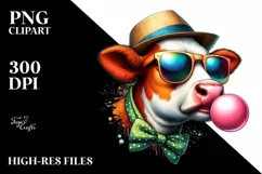 Quirky Cow Portrait Blowing Chewing Gum | Clipart Product Image 3