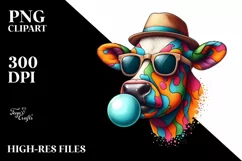 Quirky Cow Portrait Blowing Chewing Gum | Clipart Product Image 1
