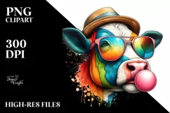 Quirky Cow Portrait Blowing Chewing Gum | Clipart Product Image 1