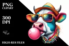 Quirky Cow Portrait Blowing Chewing Gum | Clipart Product Image 1