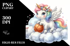 Cute Baby Unicorn Basketball in Cloud | Sublimation Clipart Product Image 3