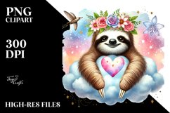 Boho Sloth on Cloud, Colorful PNG Product Image 2