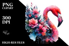 Artistic Flamingo Half Flowers Splash | Clipart Product Image 1