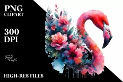 Artistic Flamingo Half Flowers Splash | Clipart Product Image 1