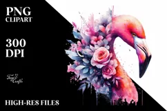 Artistic Flamingo Half Flowers Splash | Clipart Product Image 1