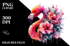 Artistic Flamingo Made of Flowers | Watercolor Clipart Product Image 3