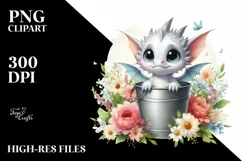 Centered Cute Baby Dragon with Flowers PNG Product Image 1