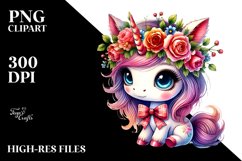 Baby Unicorn with Cool Haircut and Floral Wreath, PNG Product Image 2