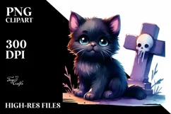 Cute Baby Black Cat Halloween | Sublimation Clipart Product Image 1