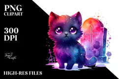 Cute Baby Black Cat Halloween | Sublimation Clipart Product Image 3