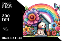 Colorful Dog House with Rainbow Bird Clipart Product Image 2