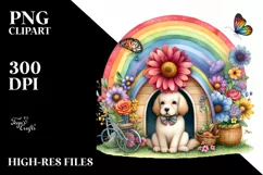 Colorful Dog House with Rainbow Bird Clipart Product Image 3