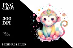 Summer Monkey Baby Watercolor Wimsical Clipart Product Image 3