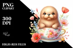 Sweet Baby Walrus in Tea Cup | Clipart Product Image 1
